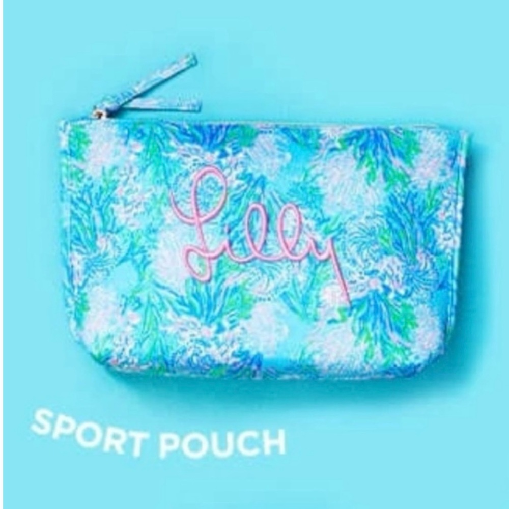 Large Lilly Pulitzer Las Olas Aqua Strong Current Sea Color Pouch